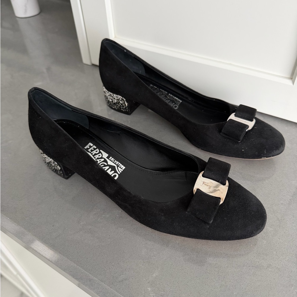 Salvatore Ferragamo Black Flats with Silver Heel